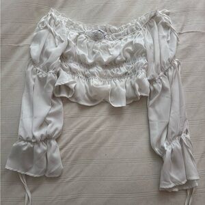 Princess Polly White Ruffled Long Sleeve Crop Top US 6